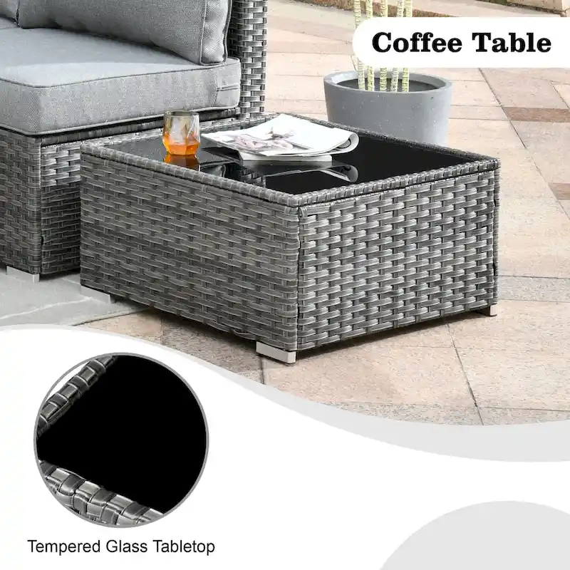 HOOOWOOO 8-piece Rattan Wicker Patio Furniture Set with Fire Pit