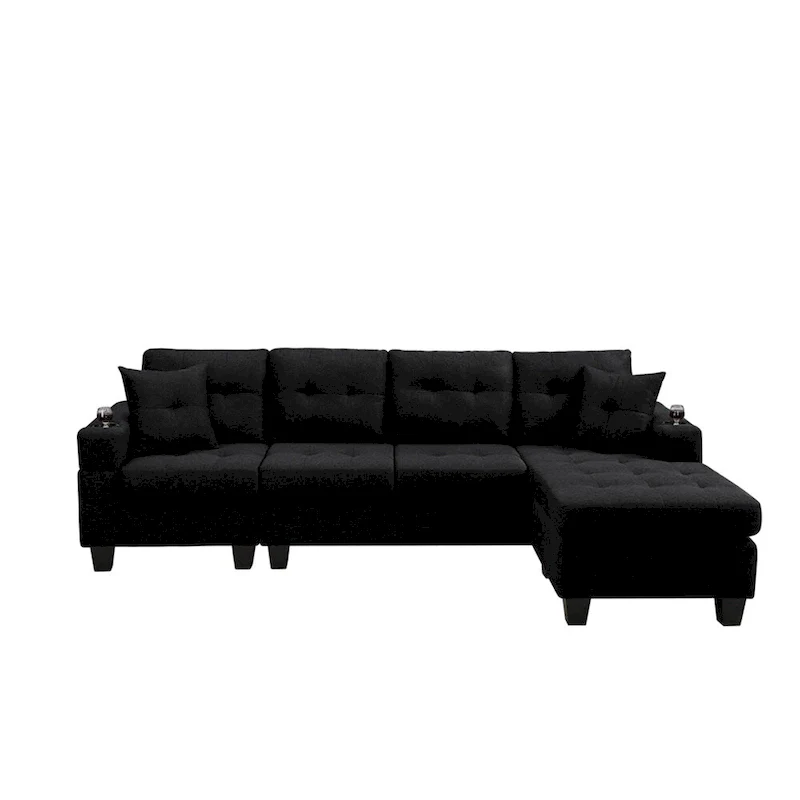 Sectional Sofa Living Room with L Shape Chaise Lounge and cup holder