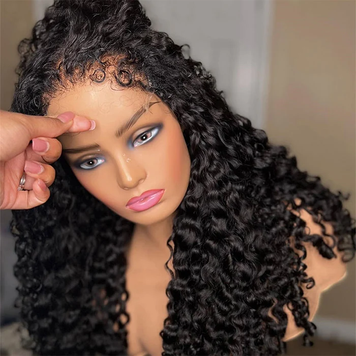 4C Edge Hairline Deep Wave 13x4 HD Lace Front Wig with Curly Edges Baby Hair Wigs