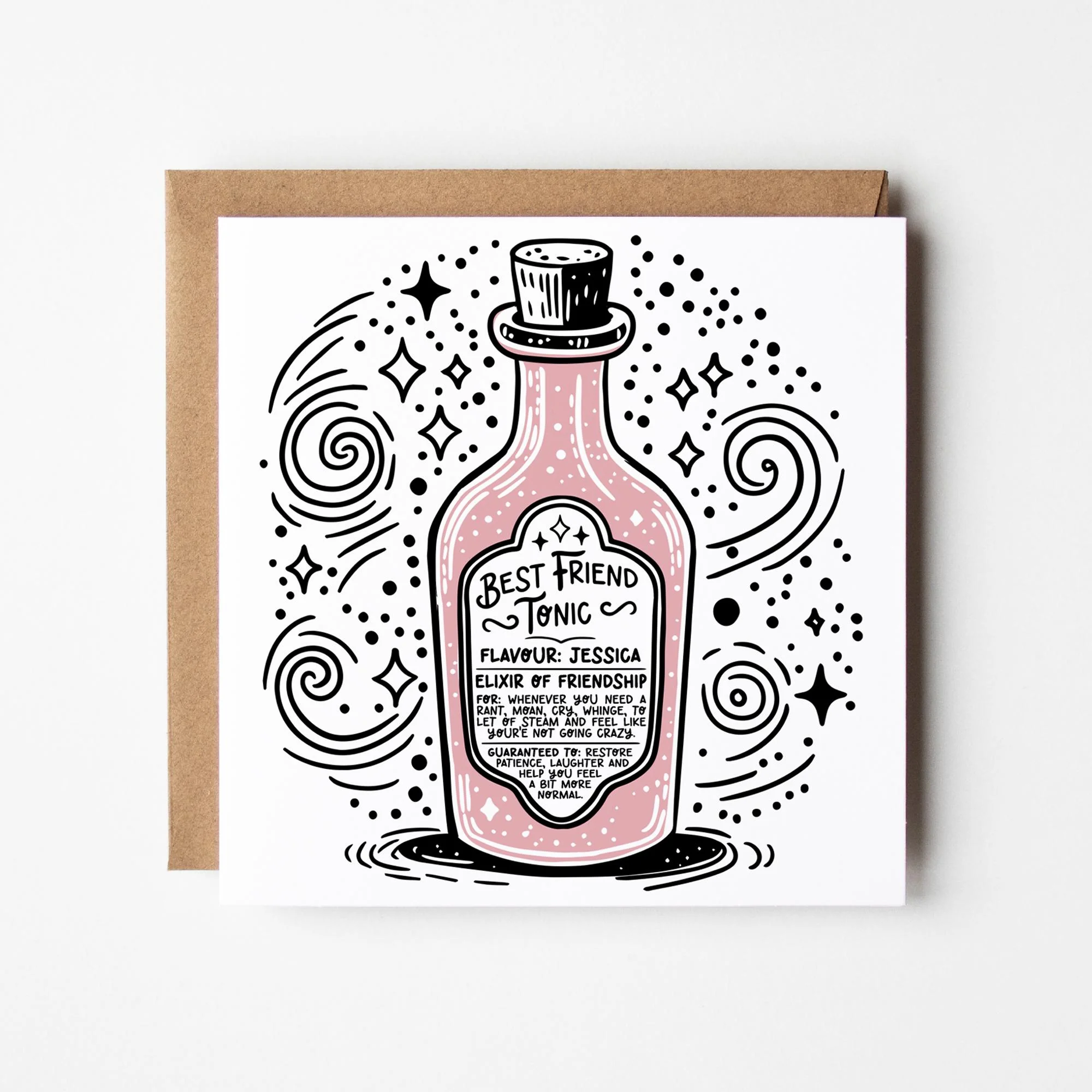 Best Friend Card, Birthday and Thank You Greeting With Kraft Envelope