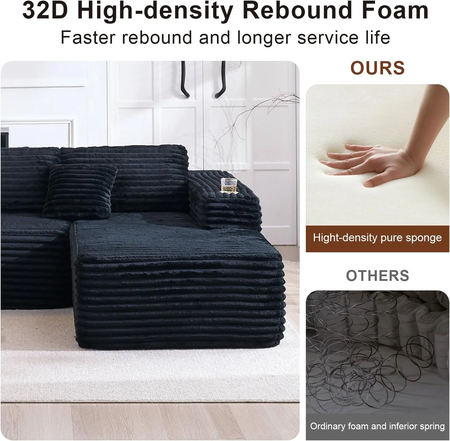 Cloud Sectional Couch with L-Shape Chaise Modern Modular Sofa Deep Seat Built-in Cup Holder