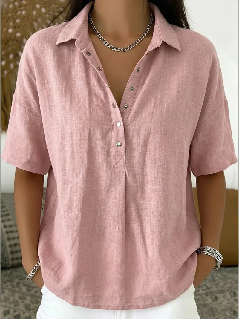 Women��s White Blouse Classic Button-Up Design