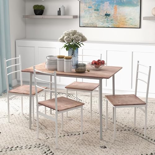 HOMCOM Set da pranzo, tavolo da pranzo con 4 sedie da cucina, salva spazio, set da pranzo, set da pranzo per cucina, in acciaio, marrone : Casa e cucina