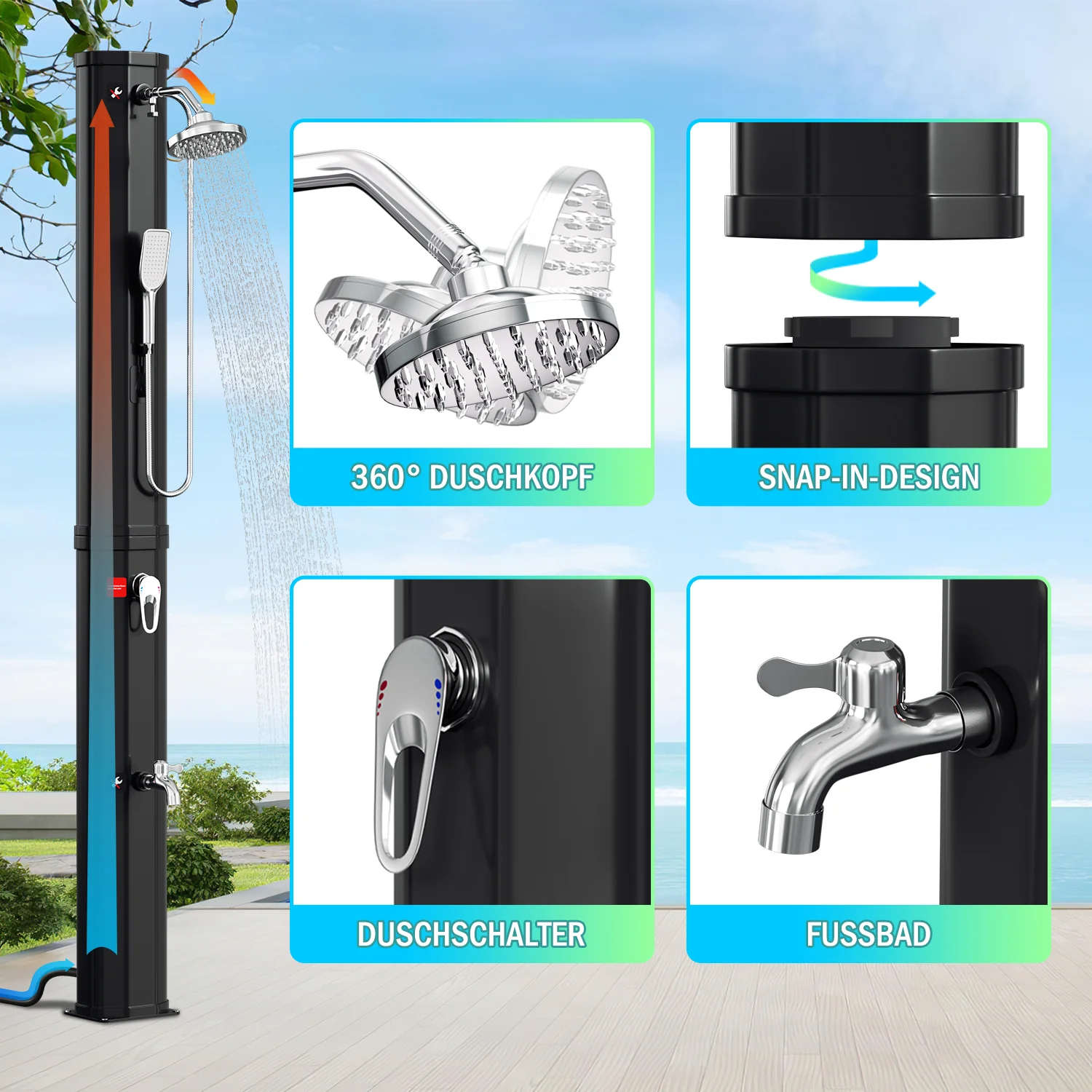 Sonnewelt 60L Solar Shower Tuindouche incl. beschermkap en handdouche