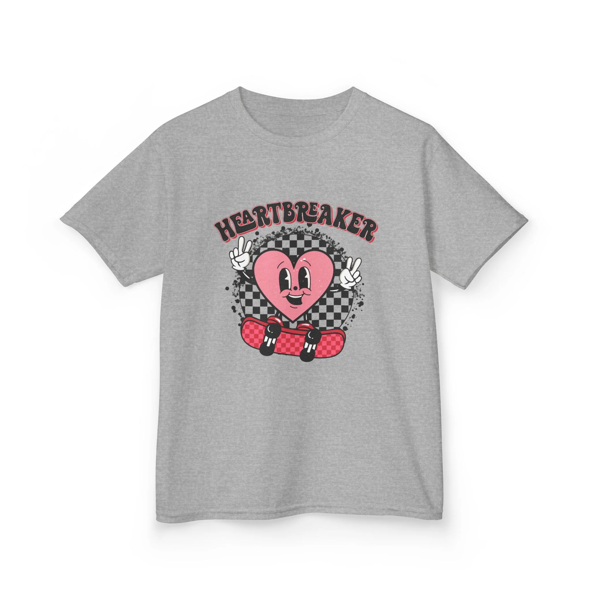Heartbreaker Skateboard Kids Tee | Pink Heart Checkerboard