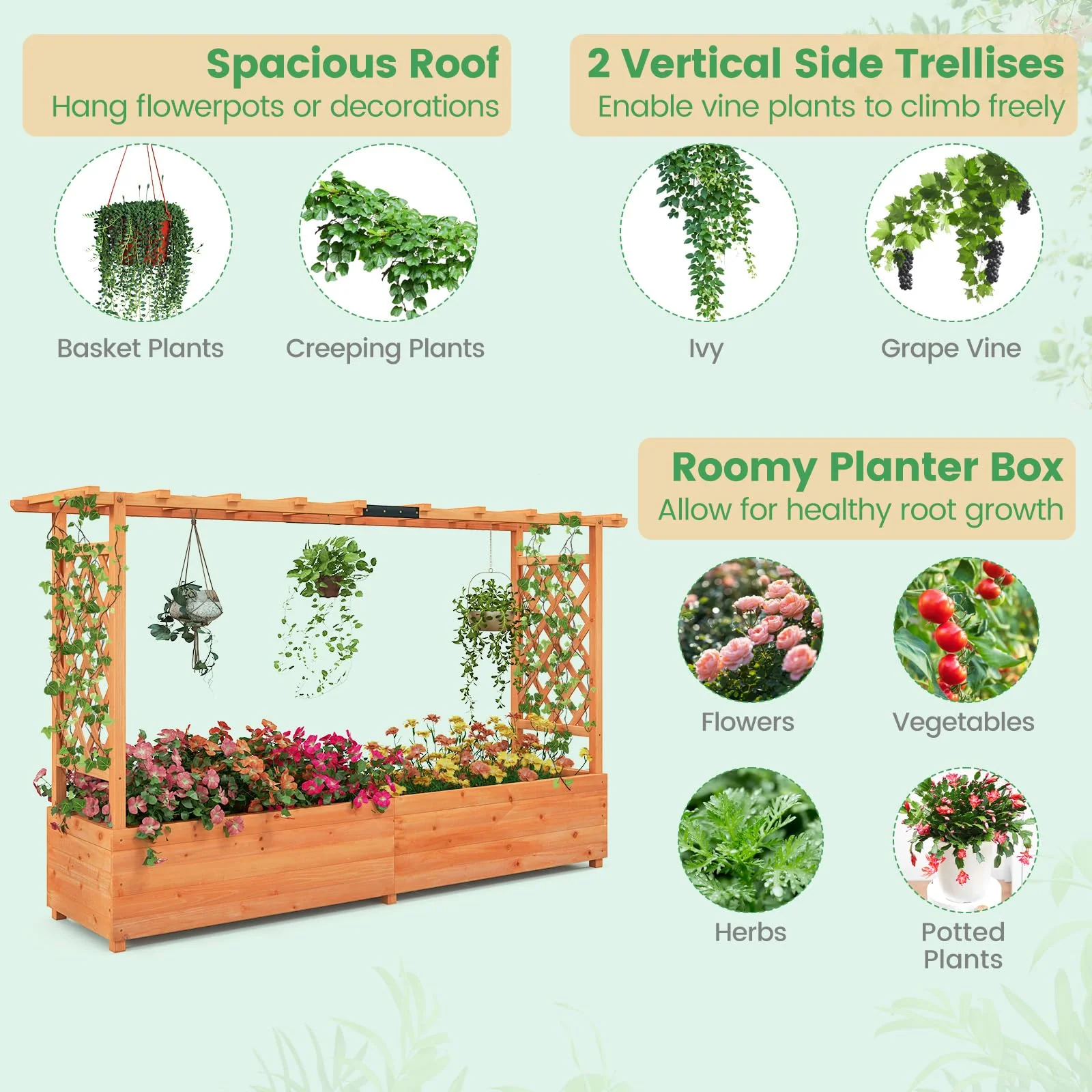 Raised Garden Bed with Trellis & Hanging Roof, 79