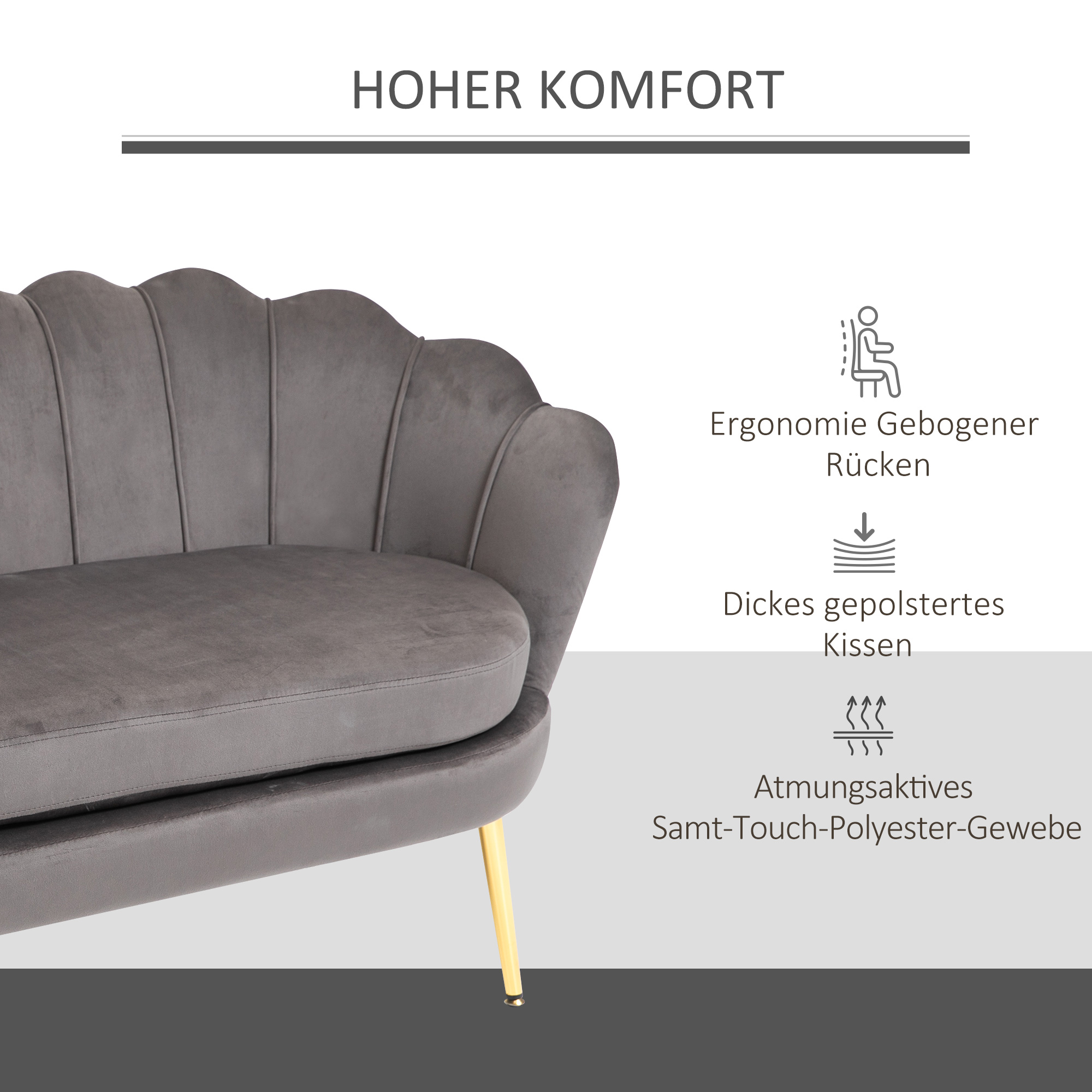 HOMCOM 2-zitsbank bank sofa fluweel velvet touch velours look