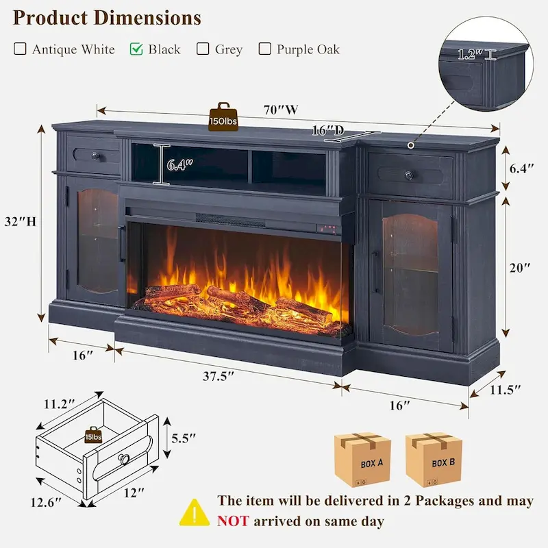 Farmhouse Electric Fireplace TV Stands up to 80, Entertainment Center