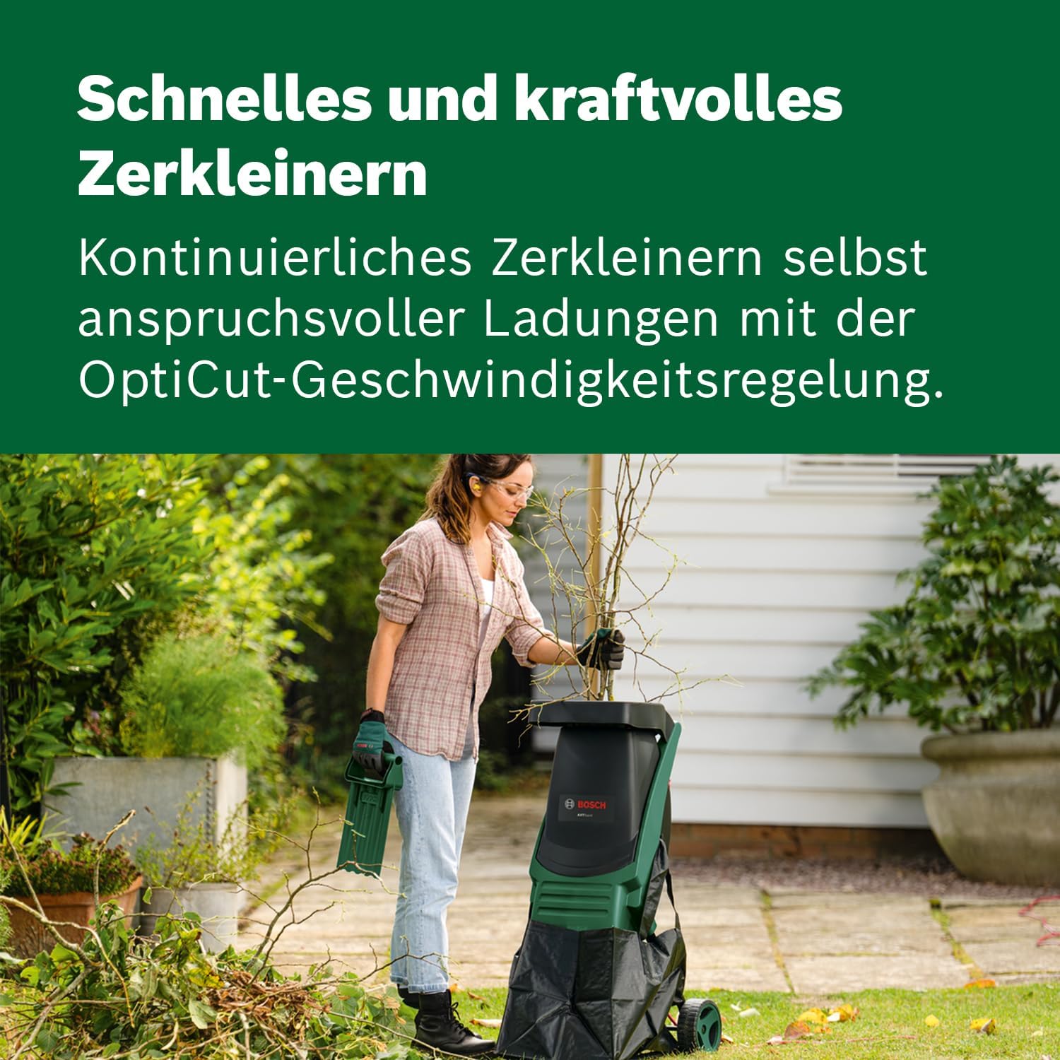 Bosch AXT Rapid 2000 Häcksler (zum leistungsstarken Häckseln von Gartenabfällen, kraftvoller 2000-W-Motor)