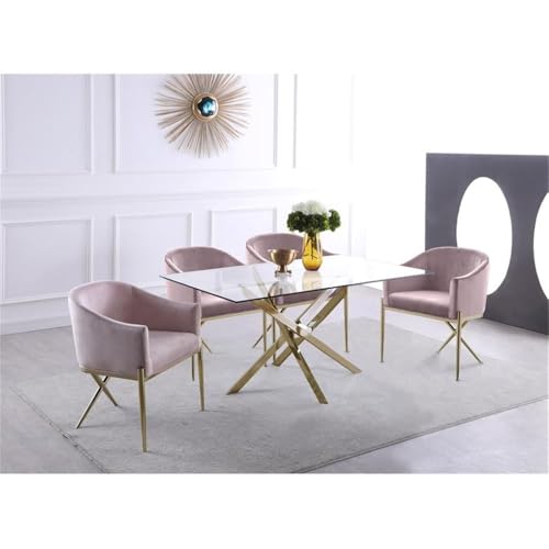 Meridian Furniture Xander Collection Modern | Tavolo da pranzo moderno in vetro temperato con base in metallo resistente, 152,4 x 91,4 x 76,2 cm, finitura oro : Casa e cucina