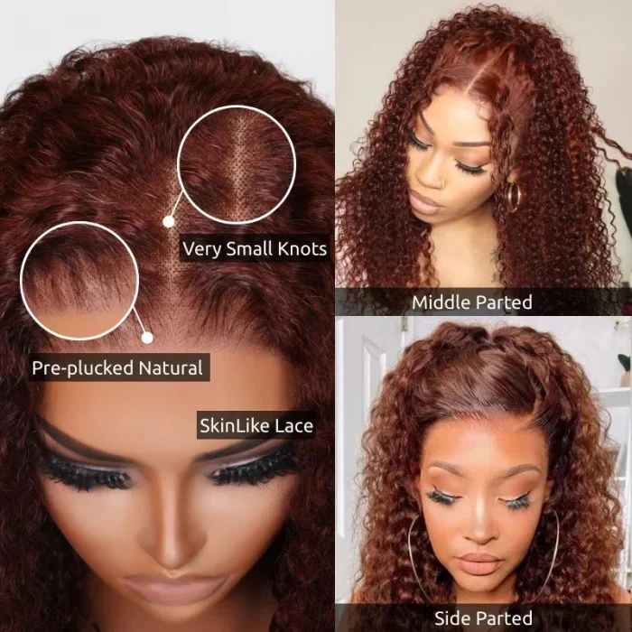 Glueless Reddish Brown 360 Lace Frontal Wigs With Hidden Strap Ready & Go Affordable Human Hair Wigs 220% Density