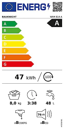 2025 Bauknecht WAM 814 A Lavatrice a carica frontale / 8 kg / Classe di efficienza energetica A / Programma rapido 45’ / Programma anti-allergie / Programma lana / Programma rapido 30’ / Avvio ritardato / AutoClean / Flecken 40°