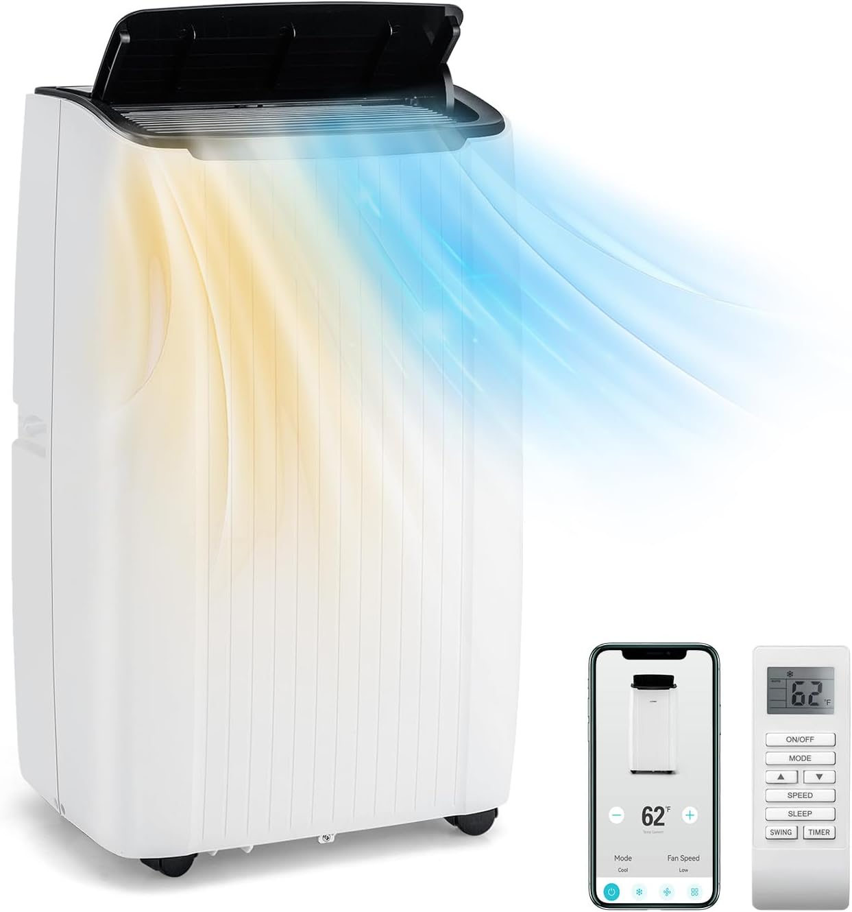 GOPLUS Klimaanlage mit Abluftschlauch, mobiles Klimagerät | 5 in 1: Kühlen, Heizen, Entfeuchten, Belüften, Auto | Schlafmodus | App Steuerung | 1-24H Timer | für Räume bis zu 42㎡ (12000 BTU)