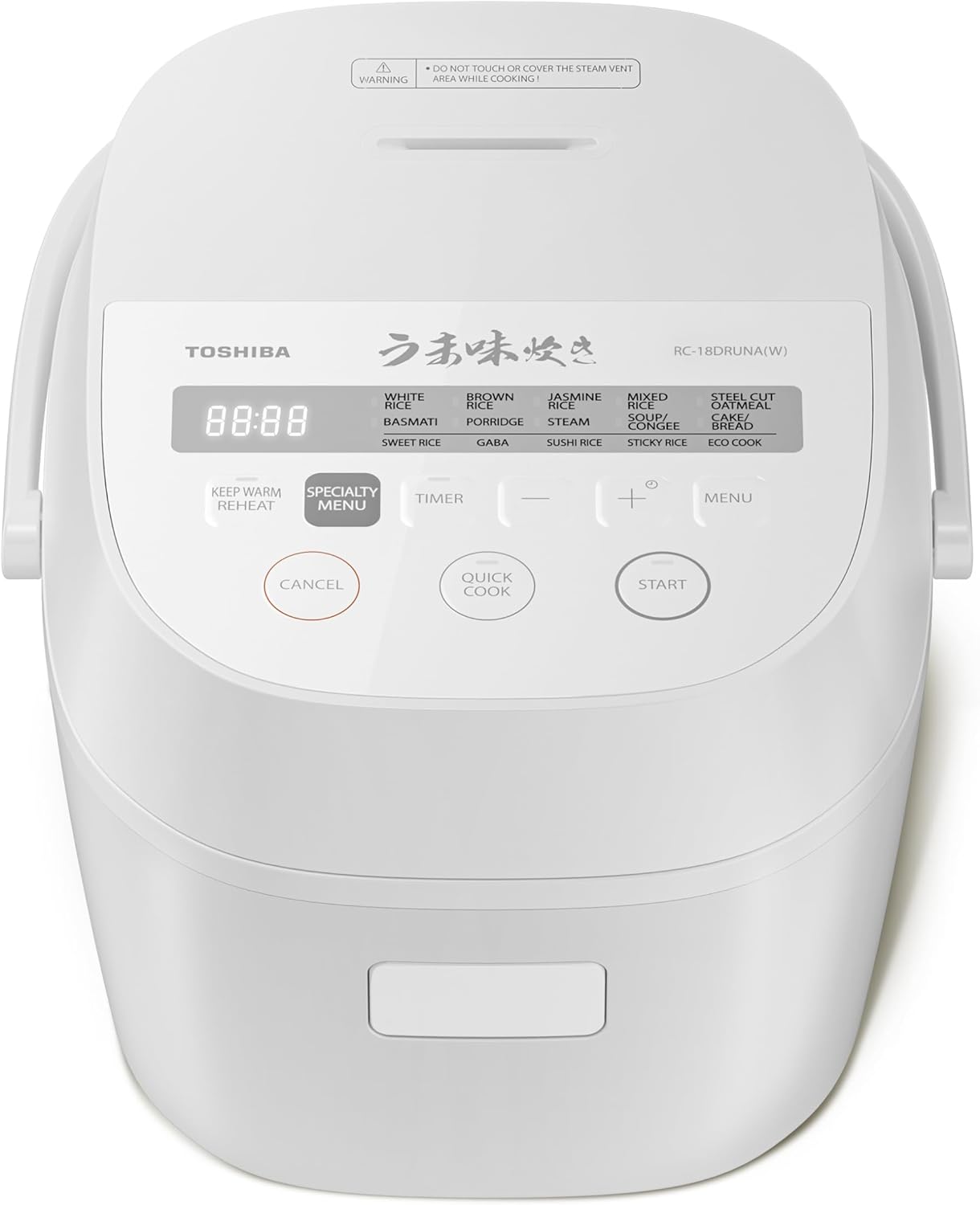 TOSHIBA OriginTaste Rice Cooker 10-Cup Uncooked, Fuzzy Logic, 15-in-1 Functions, Digital Display, Delay Timer, Keep Warm, Nonstick Inner Pot, White