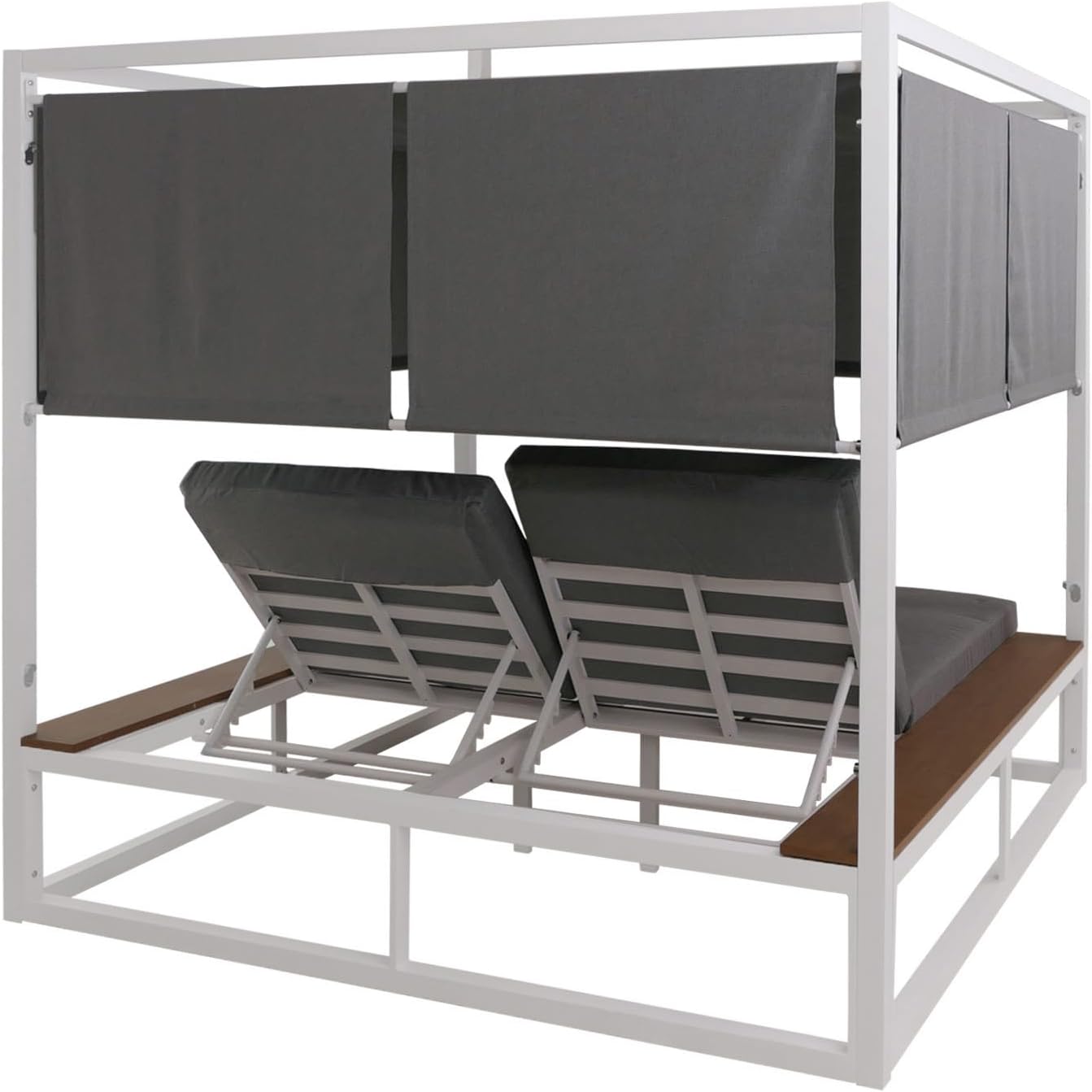 Mendler Aluminium Lounge-Gartenliege HWC-M63b, XL Sonnenliege Daybed, 10cm-Polster 200cm - weiß Polster grau