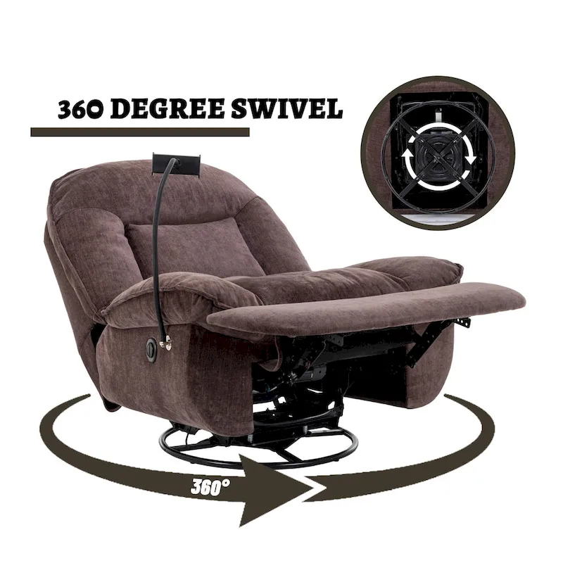 Clihome Adjustable Swivel Chenille Recliner with Phone Holder