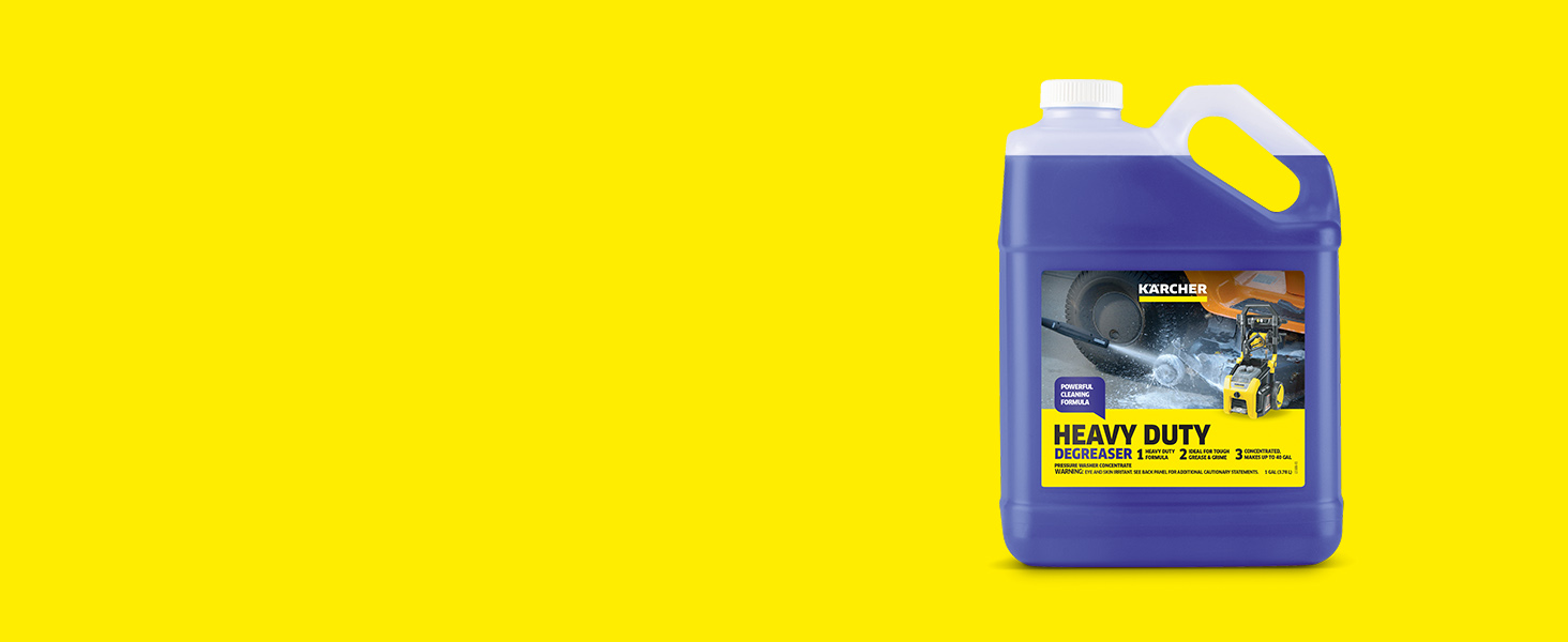 The Kärcher Heavy Duty Cleaner in front of yellow background
