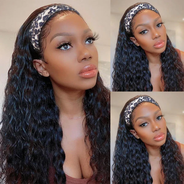 Water Wave Human Hair Headband Half Wigs Beginner Friendly Wig