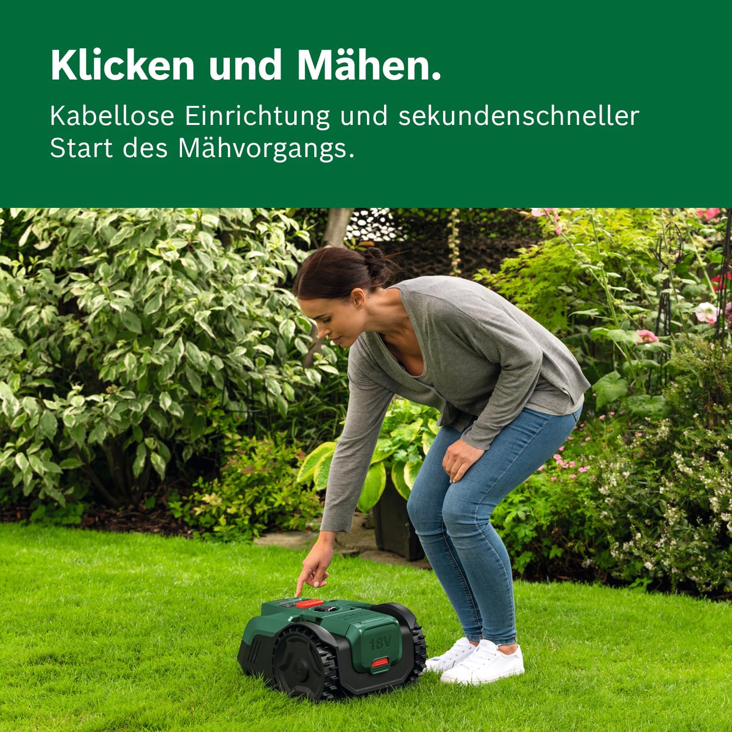 Akku-Mähroboter VISIMOW18V-100 (für Rasenflächen bis 100 m², Schnittbreite: 16 cm, Schnitthöhe: 20-60 mm, mit Ersatzmessern, inkl. Akku und Ladegerät)