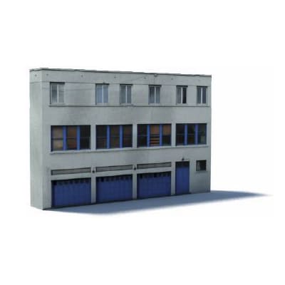 Background Building (industrial, blue doors, 3 level)