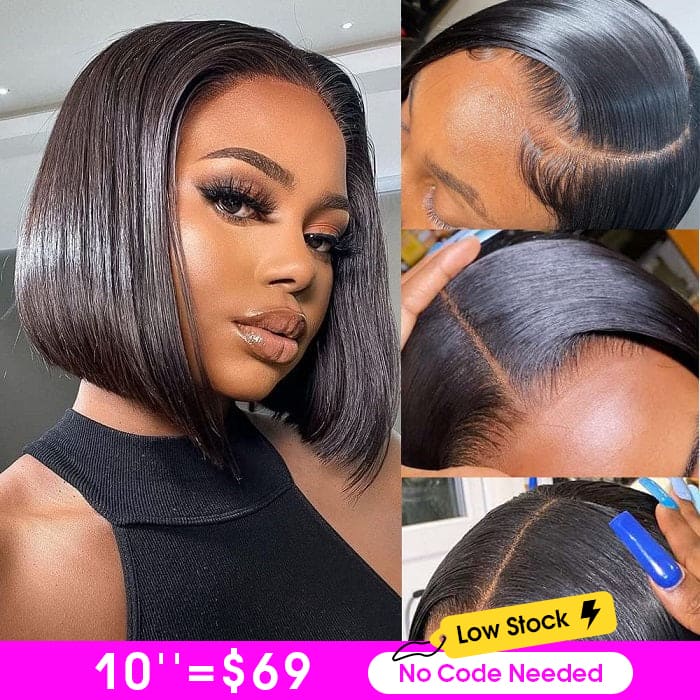 220% Straight Blunt Cut HD Lace Bob Wig Human Hair Wigs Pre Plucked Pre Bleached knots
