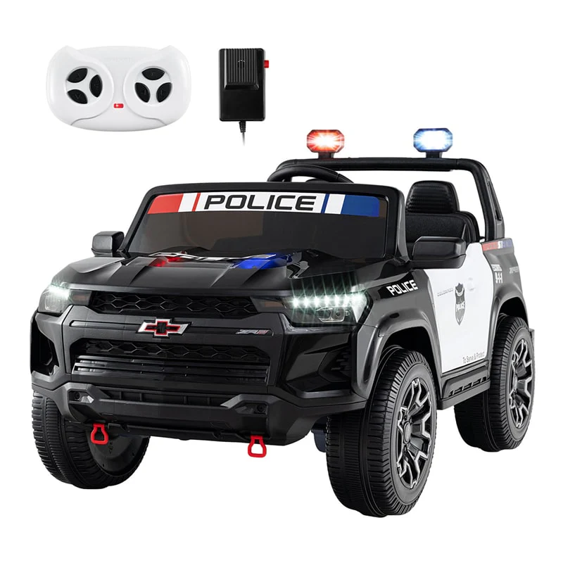 24V 4WD 2-Seater Ride on Police Car, Licensed Chevrolet Kids Electric Vehicle with Remote Control, Megaphone, Siren, Flashing LED Lights & Storage