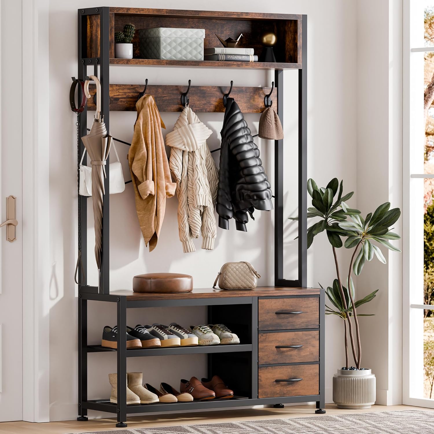 Lulive Hall Tree with Bench and Shoe Storage, 31.5