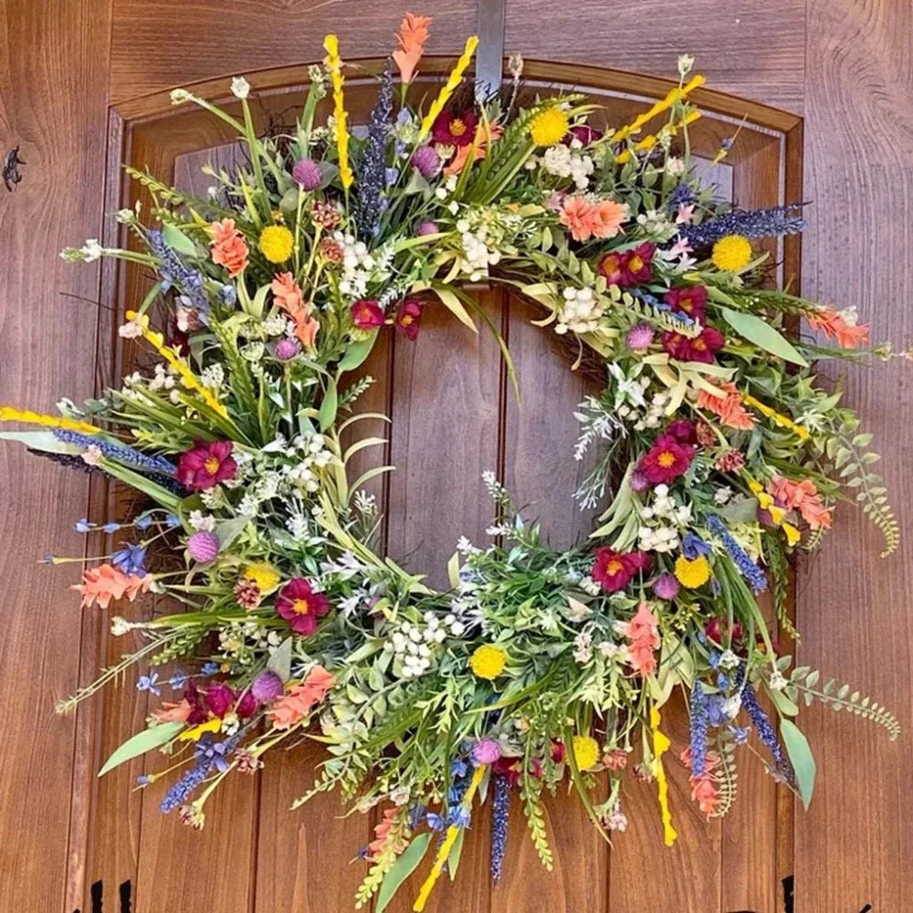 FLORASPIRE – Weelderige decoratieve deurkrans met realistische bloemen en het hele jaar door charme