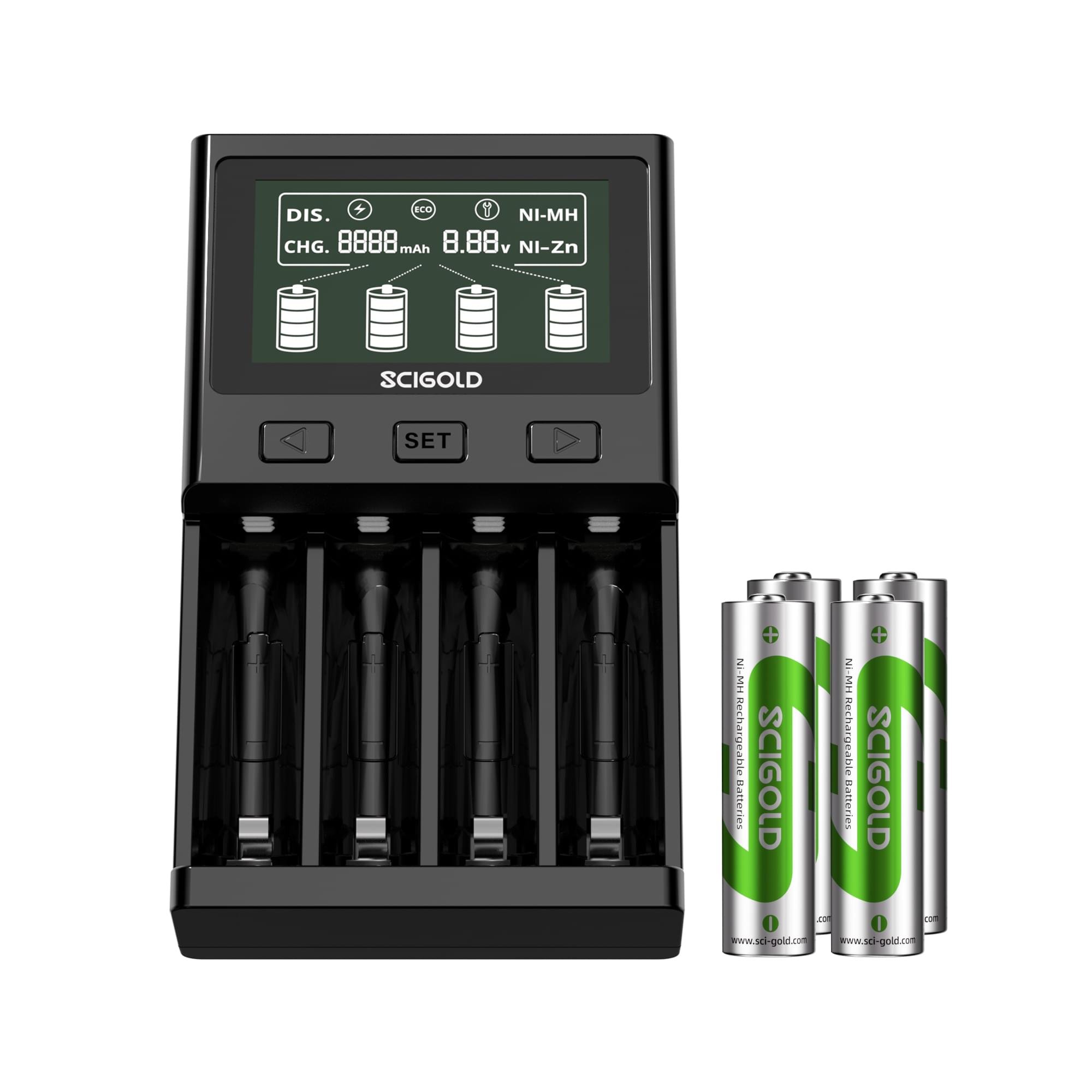 Scigold 4 Ni-MH AA Batteries & Ni-Zn/Ni-MH Battery Fast Smart Charger