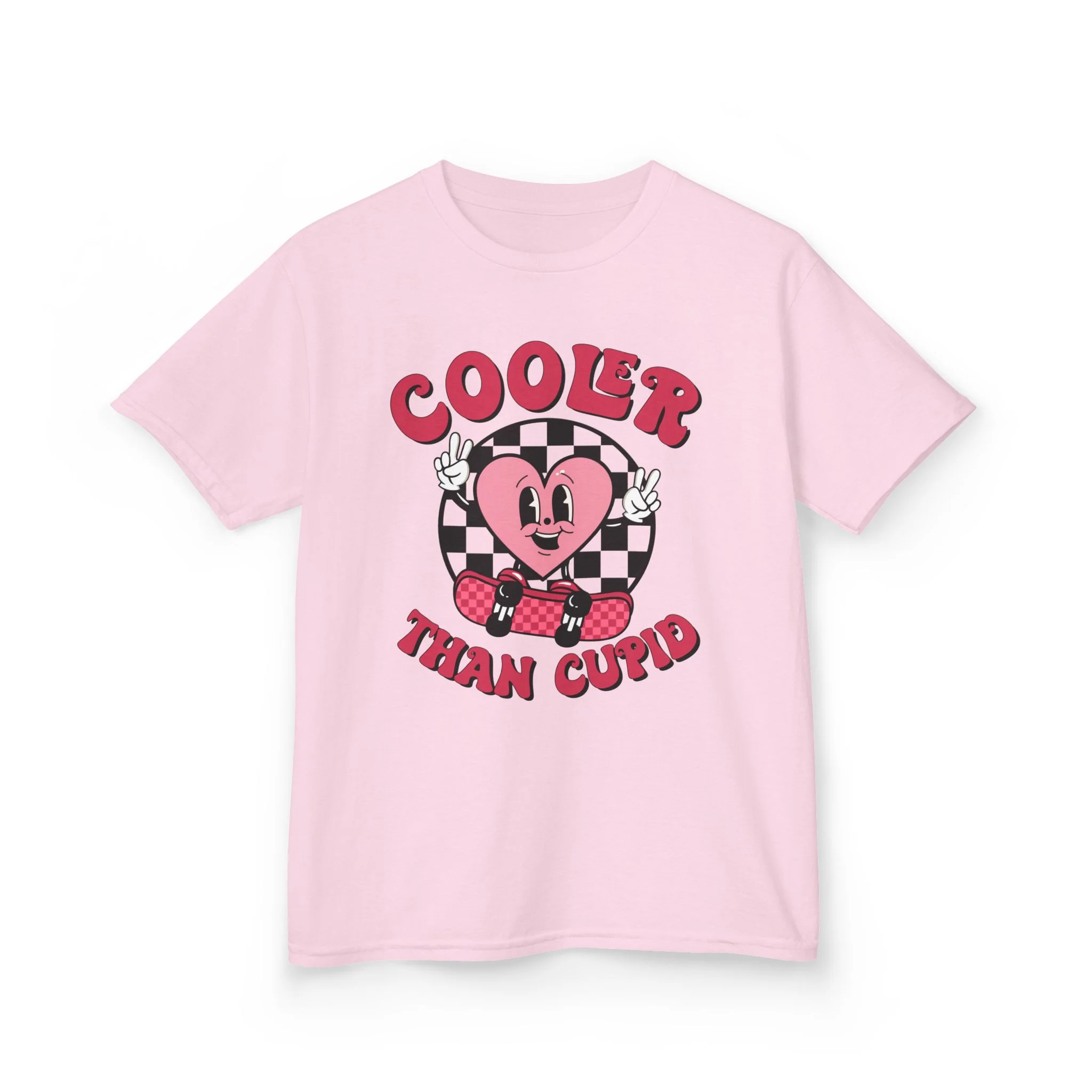 Cooler Than Cupid Kids Tee | Heart Character Checkerboard