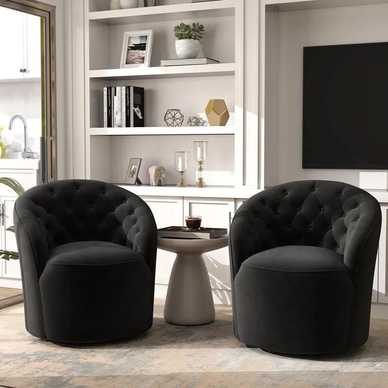 Velvet Upholstered 360 Degree Swivel Barrel Chair with Button Tufted Back