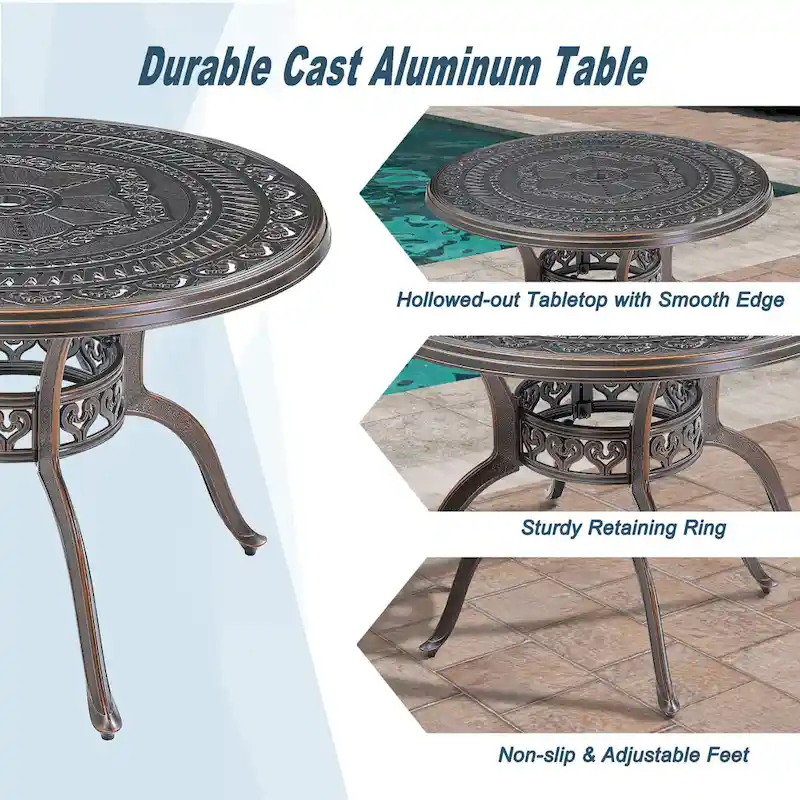 5-Piece Cast Aluminum Patio Dining Set with 4 Swivel Chair
