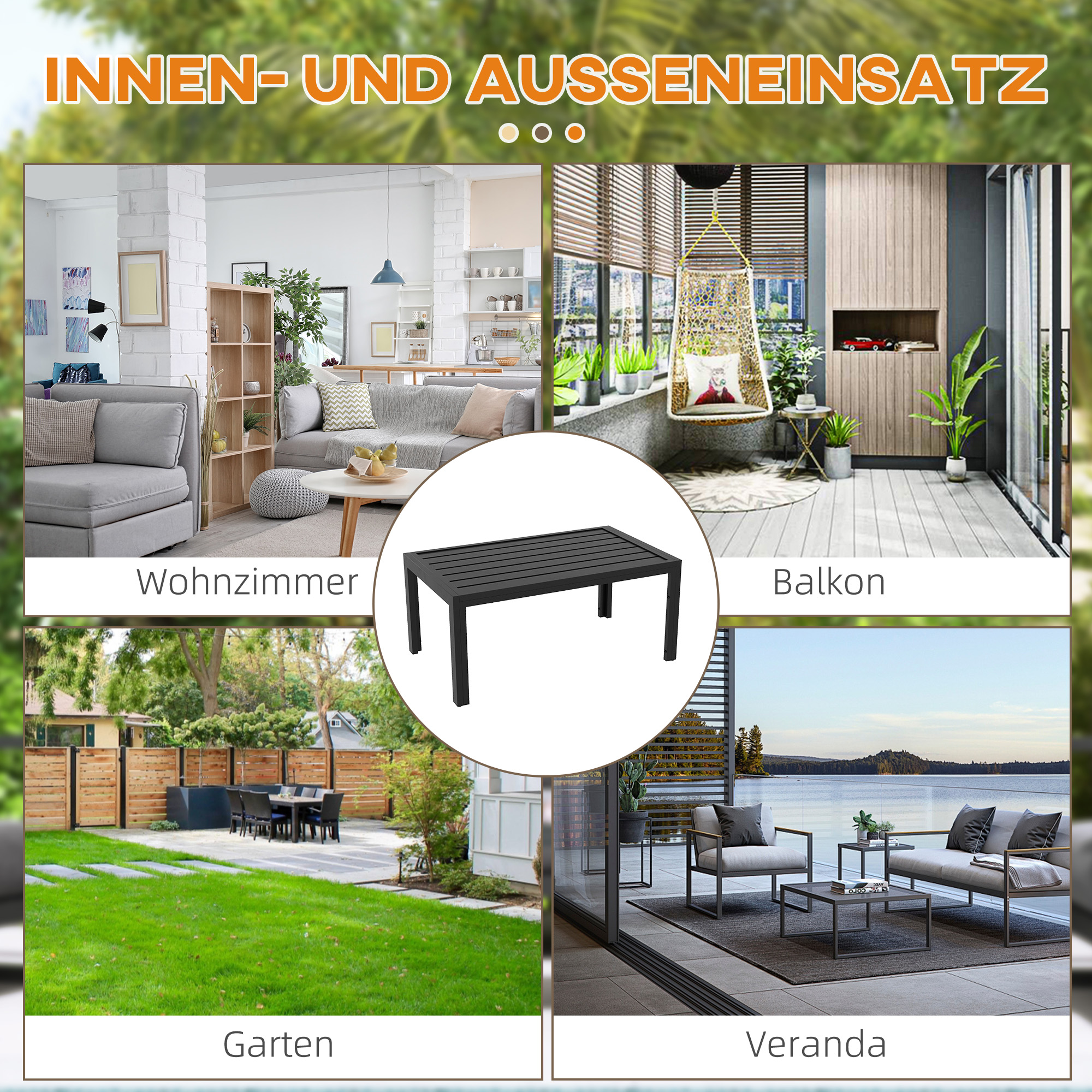 Outsunny Bijzettafel Balkontafel van Staal Rechthoekig Koffietafel Weerbestendig Tuin 101,5x61x46 cm Zwart