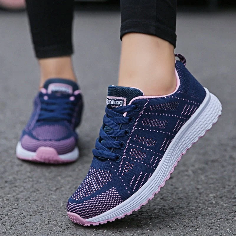 Women��s Breathable Wide-Fit Walking Shoes Lightweight Lace-Up Trainers