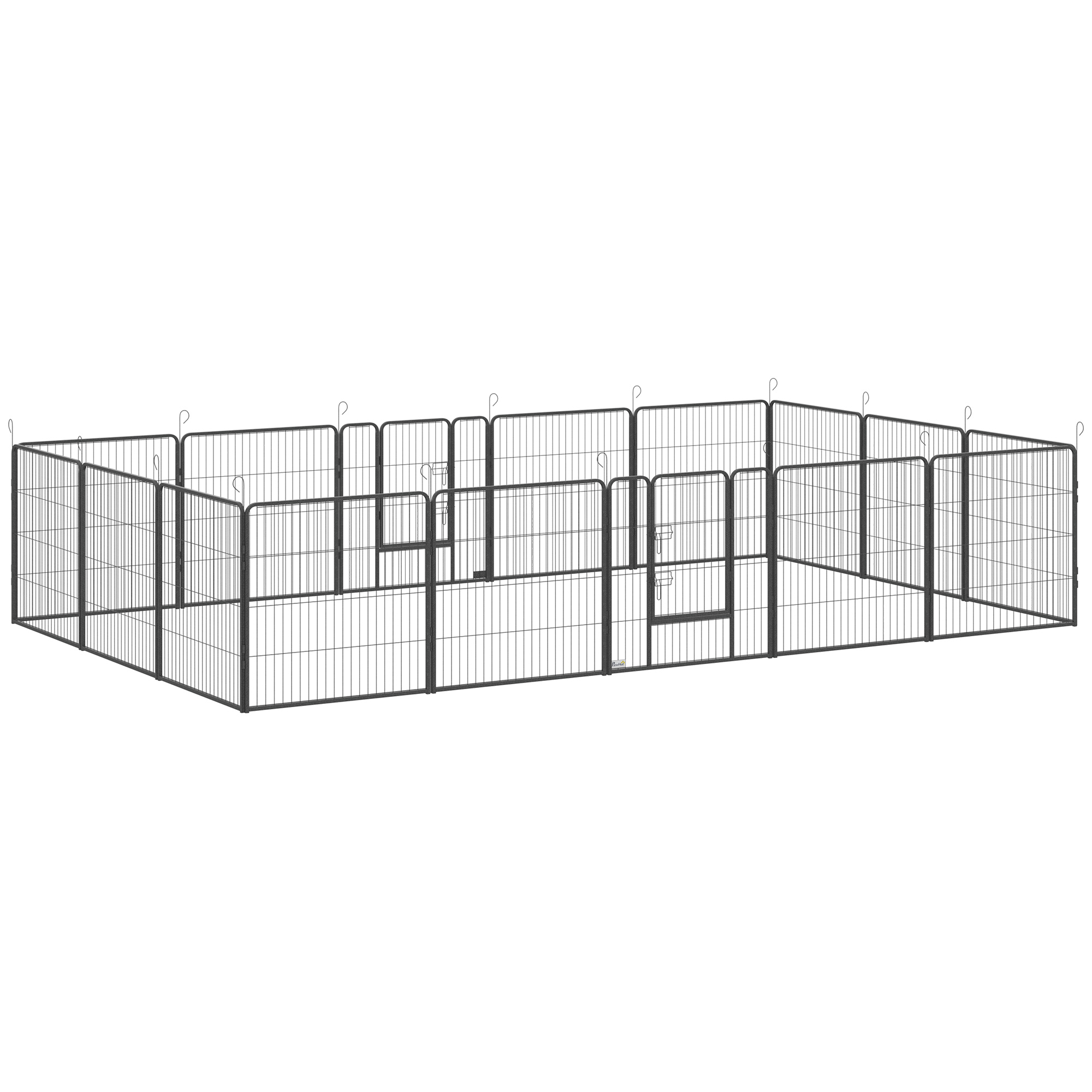 PawHut Puppy Run modulair ontwerp 16 panelen 2 deuren weerbestendig staal 3,2 x 3,2 x 1 m grijs