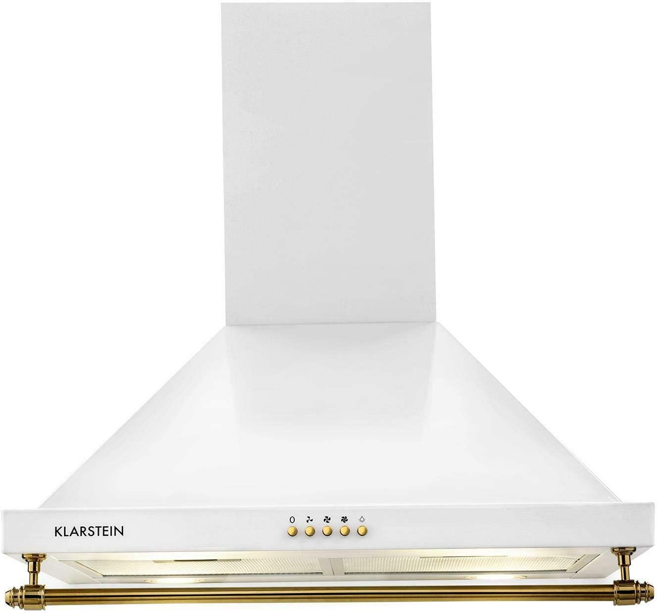 Klarstein Montblanc - Campana extractora 60 cm de pared cocina, 3 niveles, Extracción hasta 610 m³/h, Potencia 165W, Juego montaje incluido, Extractor con salida de aire, Filtro aluminio, LED, Blanco