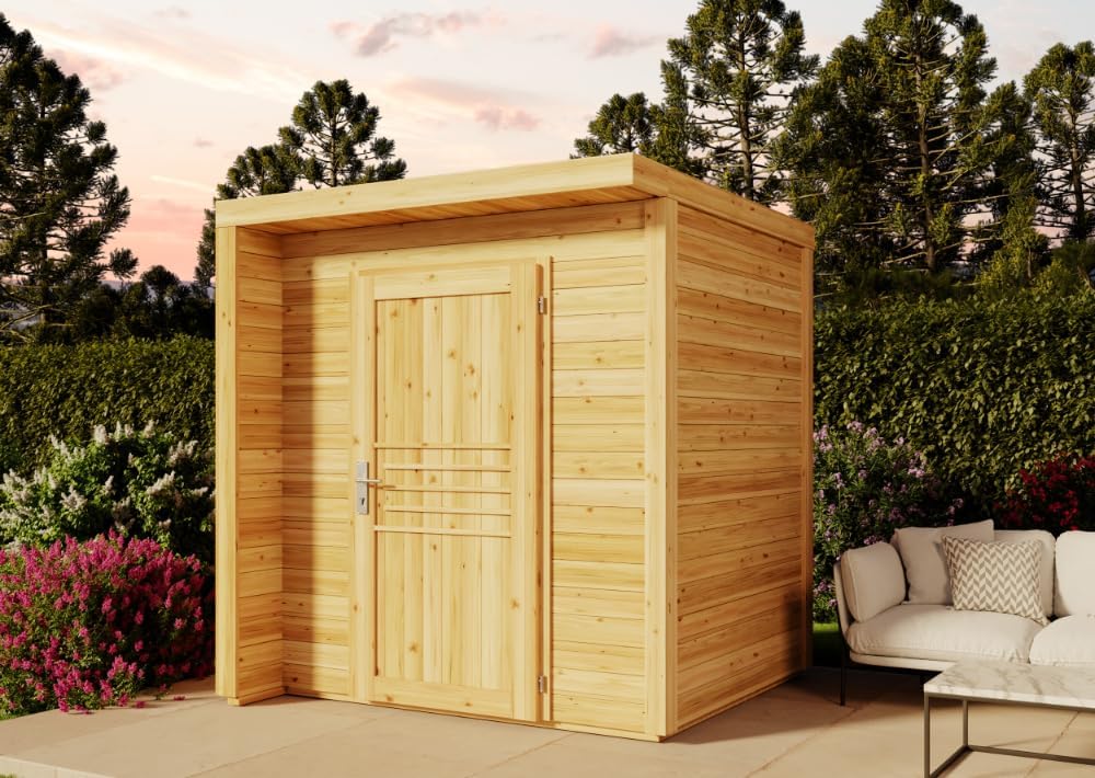 Alpholz Gartenhaus Bratek aus Massiv-Holz, Gerätehaus mit 19 mm Wandstärke, Garten Holzhaus inklusive Montagematerial, Geräteschuppen Größe: 202 x 168 cm, Flachdach