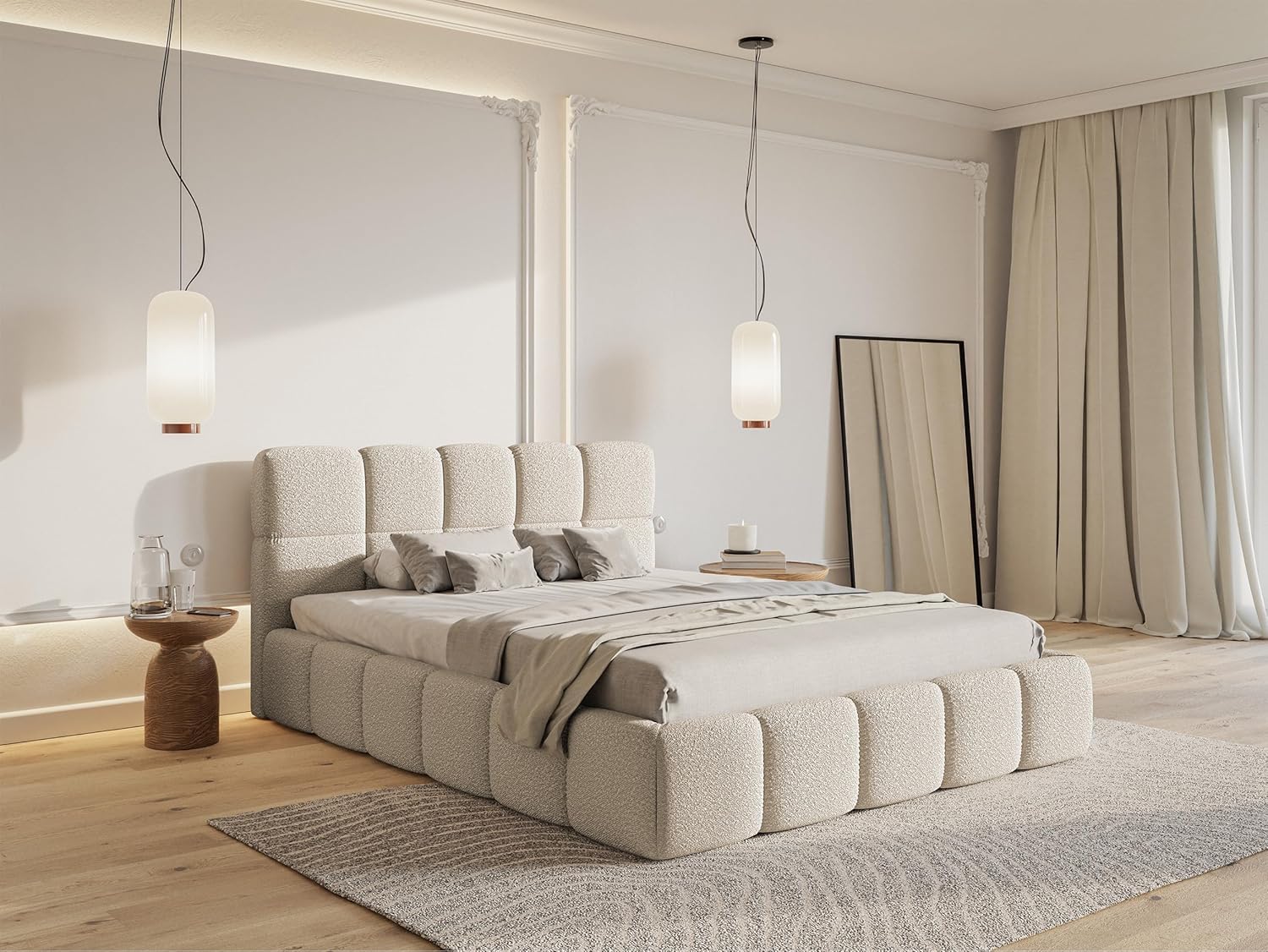 Selsey Bett Polsterbett Mit Stauraum Bettkasten 180 x 200 cm Boucle Gewebe Reißfest Cloudy Hellbeige