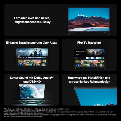 Xiaomi TV F 32, 32 Zoll (81 cm), HD, Smart TV, Fire OS7, Triple Tuner DVB-C/S/S2/T/T2, Dolby Audio™, DTS Virtual:X, DTS-HD, Sprachsteuerung mit Alexa, Kompatibel mit Apple AirPlay