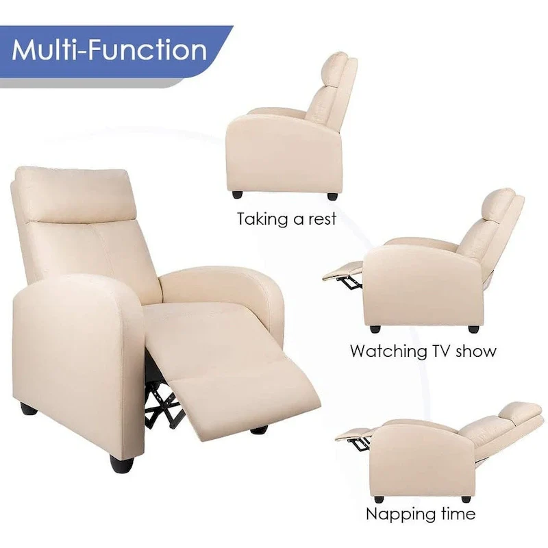 PU Leather Push-Back Recliner Chair, Brown / Black / Grey / Khaki / Red / Beige, Single