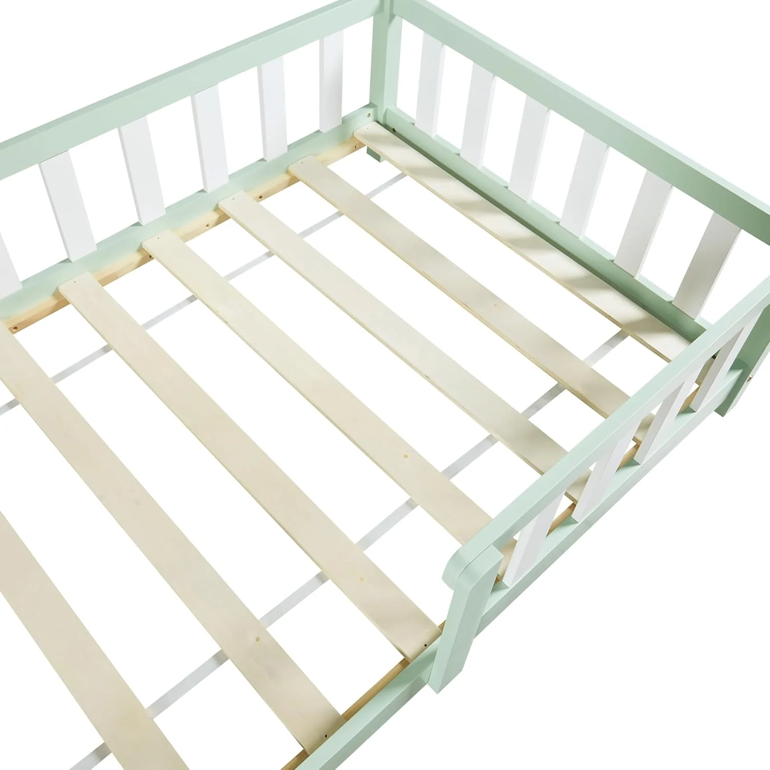 [en.casa] Letto per bambini Sisimiut a capanna 80 x 160 cm con protezione anticaduta letto in legno per bambini letto a terra rete a doghe in legno di pino Bianco opaco