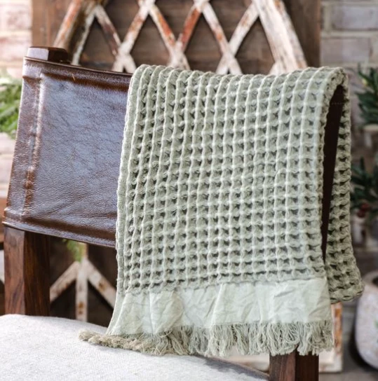 Sage Waffle Knit Throw Blanket