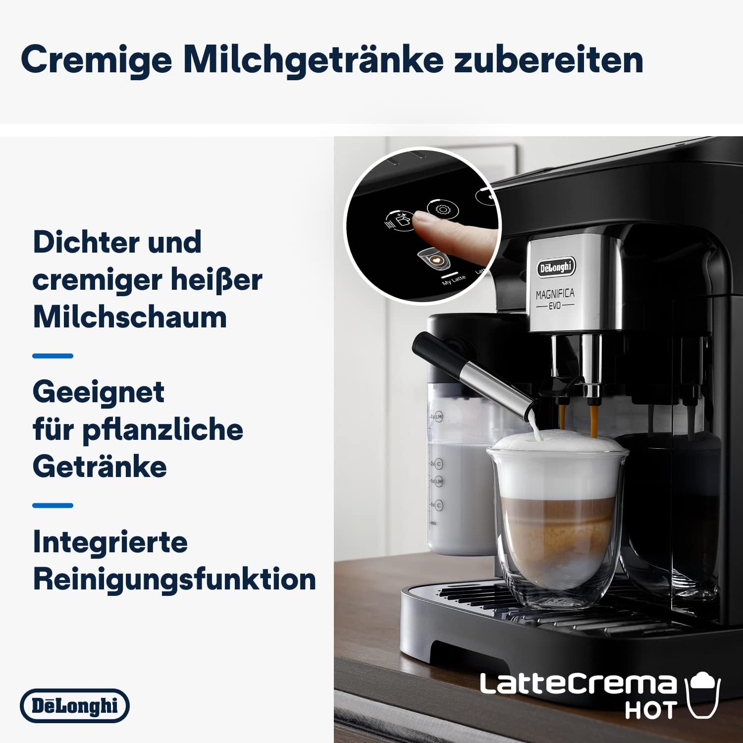 De'Longhi Magnifica Evo ECAM 292.81.B Volautomatische koffiemachine met LatteCrema melksysteem, 7 directe selectieknoppen voor cappuccino, espresso en andere koffiespecialiteiten, 2-kops functie, zwart