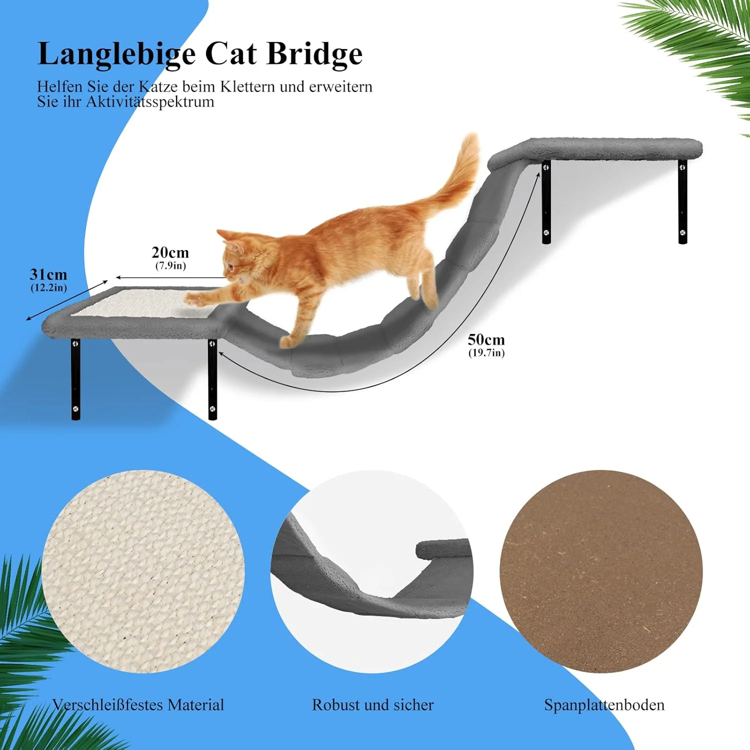 Zvonema Parete da arrampicata 10 pezzi-Amaca per gatti,Ponte sospeso con sisal antiscivolo,Tiragraffi con sisal,Riposo e mensola da parete da gioco con pallina,Parete da arrampicata per gatti fino a 10 kg