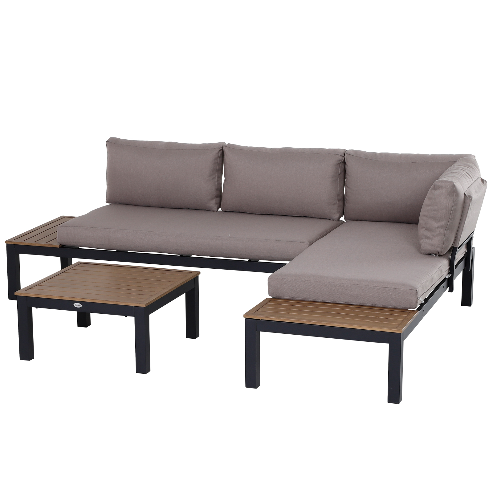 Outsunny tuinset aluminium tuinbank 164cm tuintafel 63cm tuin comfort meubilair, Grijs + natuur