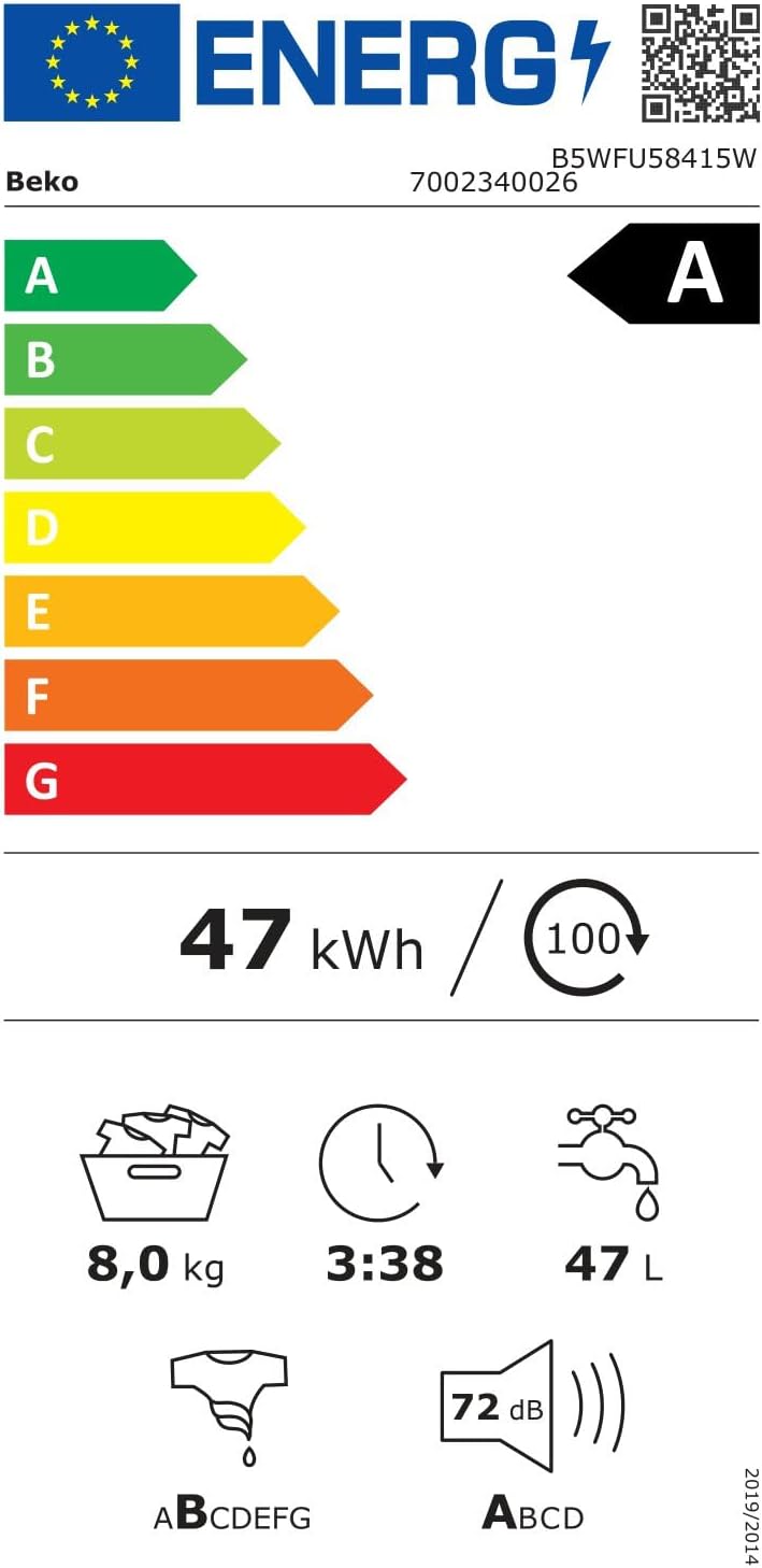 Beko B3WFU58415W1 b300 Waschmaschine, 8 kg, Waschvollautomat, Restzeitanzeige, Schleuderwahl, 1400 U/min, Dampffunktion, AddXtra-Nachlegefunktion, Bluetooth, Hygiene+ allergikergeeignet, Weiß