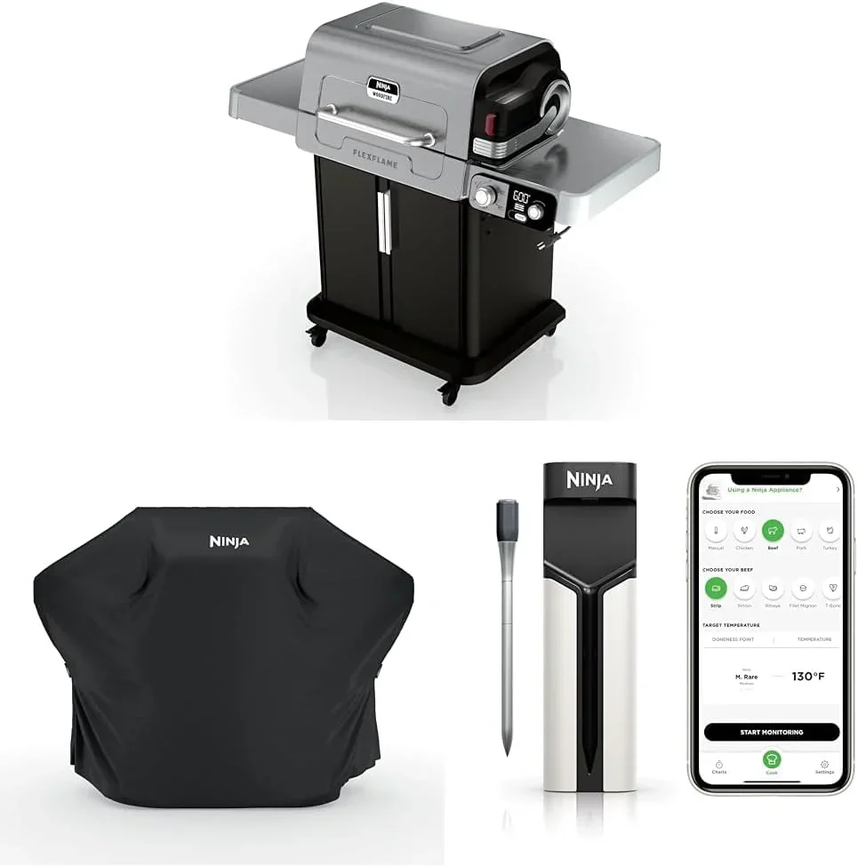 Ninja FlexFlame Grill and Smoker Electric Propane Grill Roaster BBQ Grill 5-in-1 Cooking System