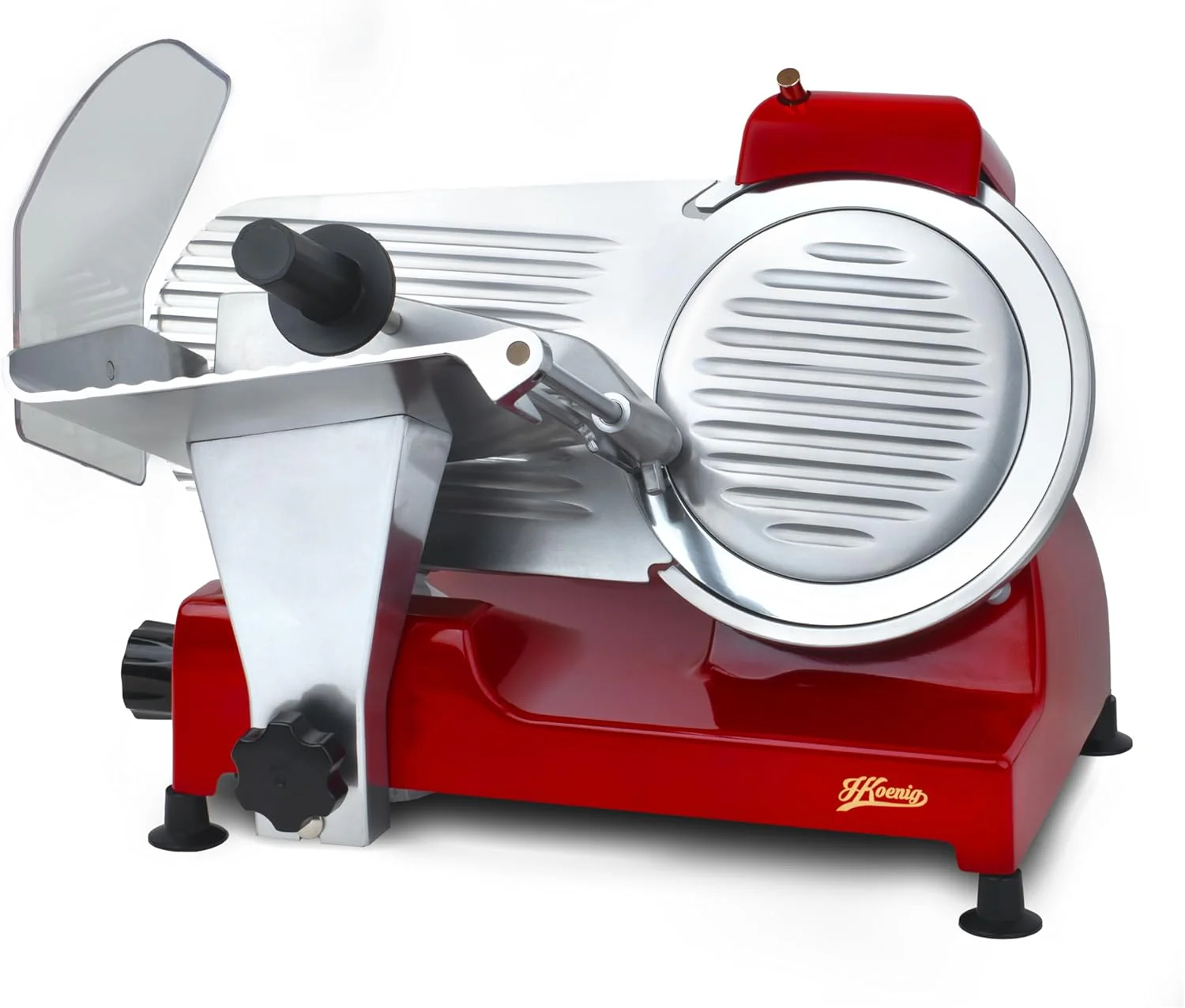 H.Koenig MSX250 Professional Precision Electric Meat Slicer 0-12 mm Cutting Thickness 25 cm Italian Blade Integrated Sharpener Wide Tray 282 RPM Silver