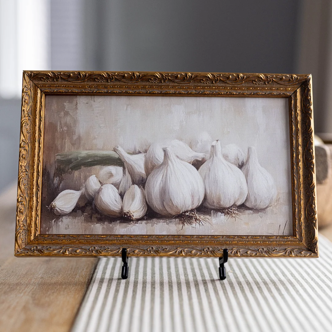 Muted Garlic Bulbs | French Brass Inspired Gold Mould Framed Art