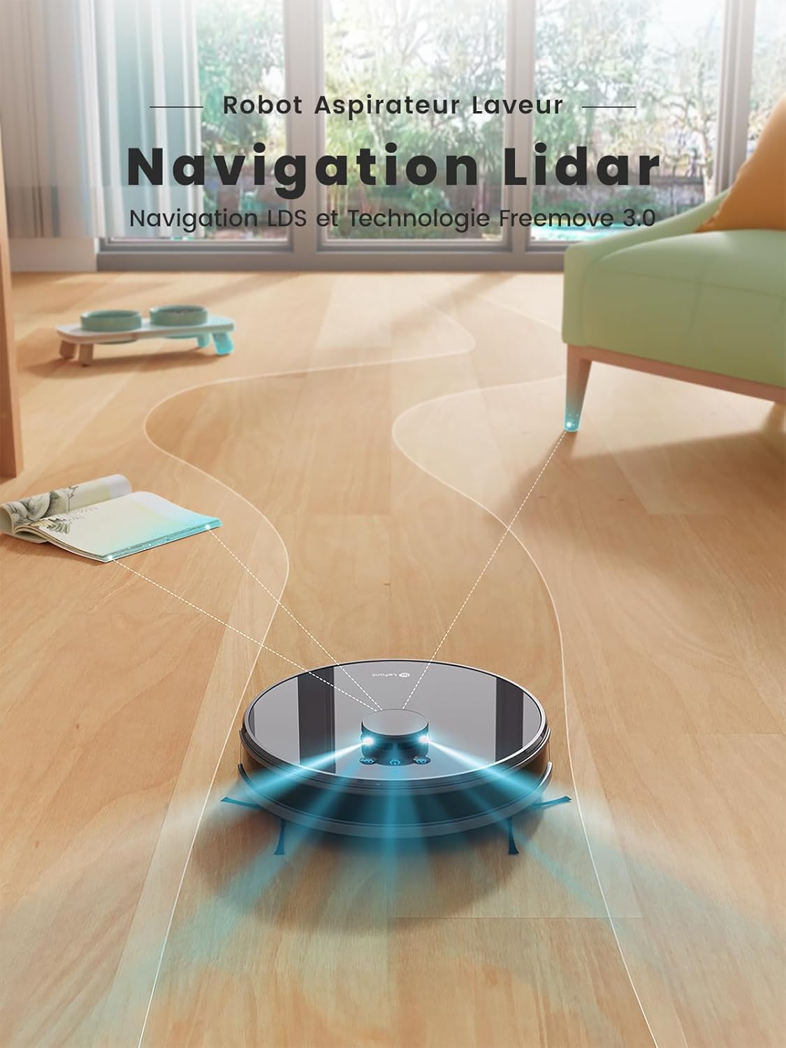 Lefant Robot Aspirateur Laveur 2 en 1, Super Aspiration 4000Pa, Navigation LDS, Cartographie, Zones Virtuelles, Aspirateur Robot Connecté par Alexa/APP/WiFi, Idéal pour Poils Animaux, Tapis Sols Durs